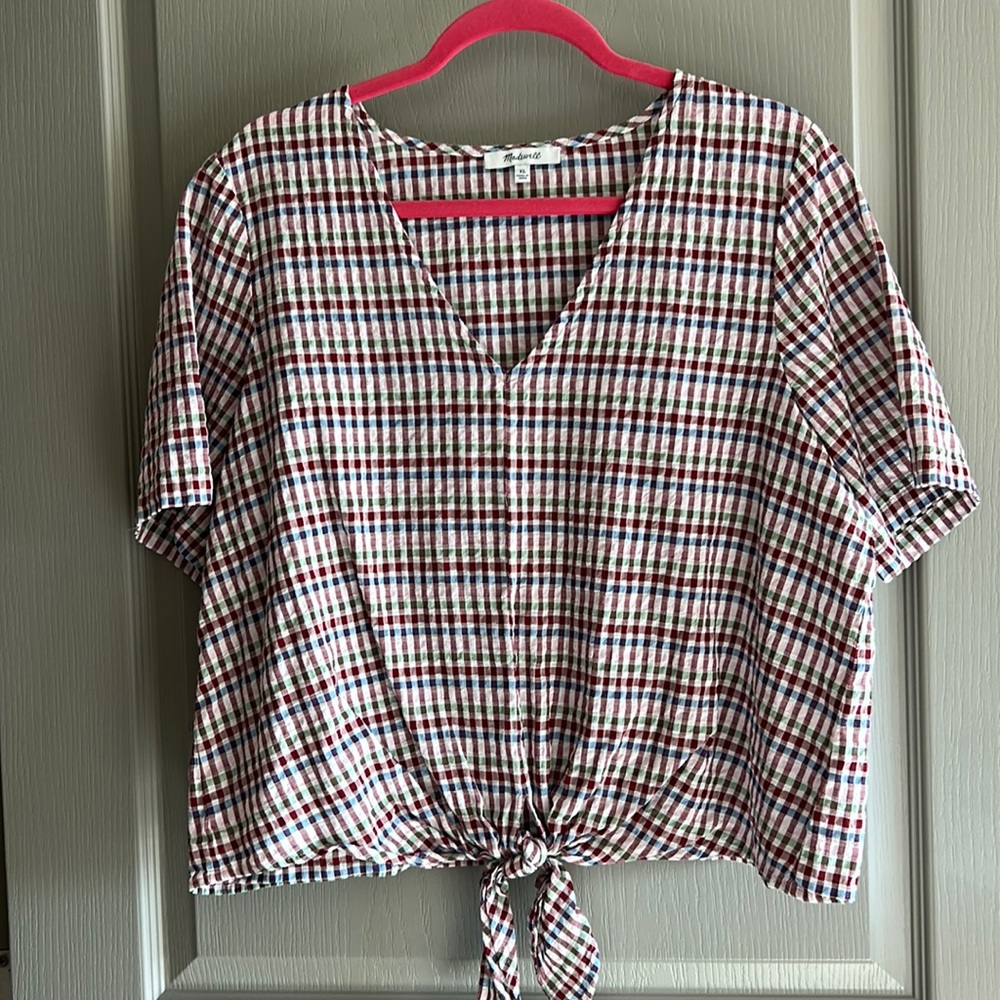 Madewell Tie Front Top Rainbow Gingham Check size XL